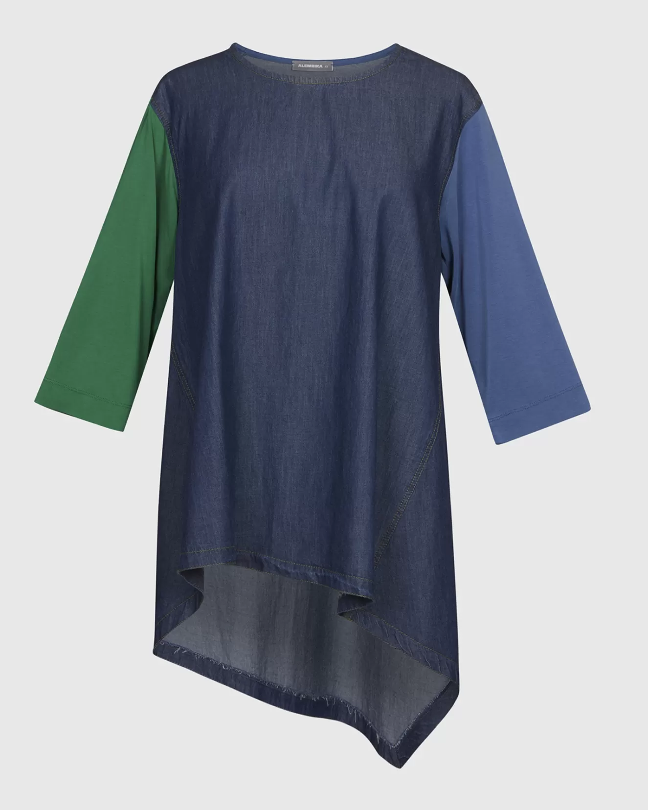 * Shirts>Alembika. Fresh Colorblock Hi-Lo Tunic Top. Denim