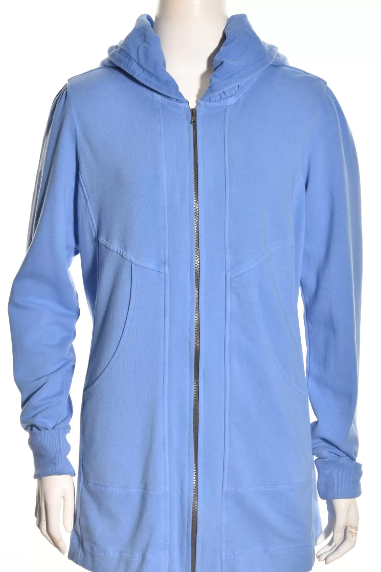 * Hoodie>Color Me Cotton. Zip Front Hoodie With Yoke Bands Pockets. Lapis