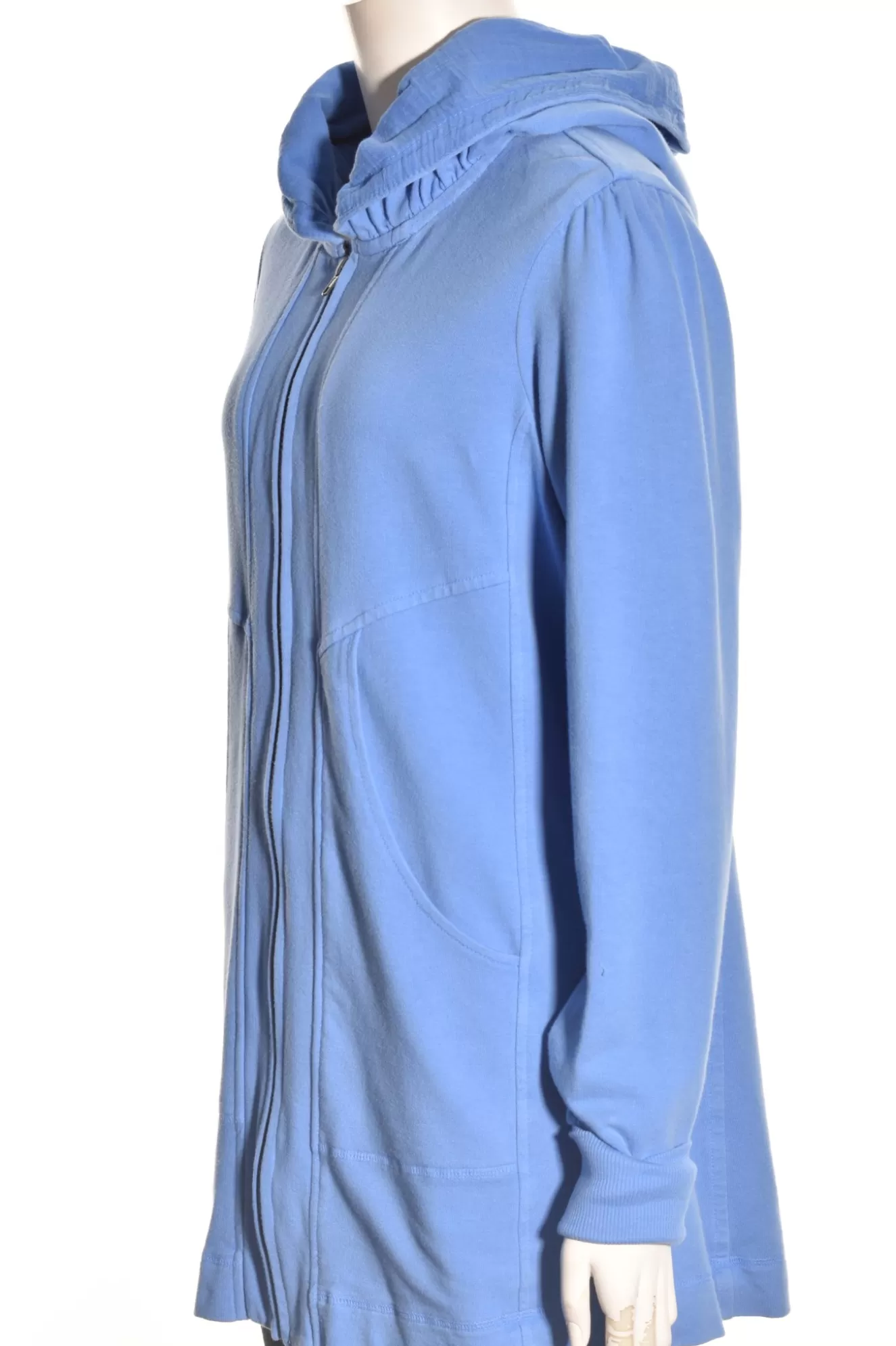 * Hoodie>Color Me Cotton. Zip Front Hoodie With Yoke Bands Pockets. Lapis