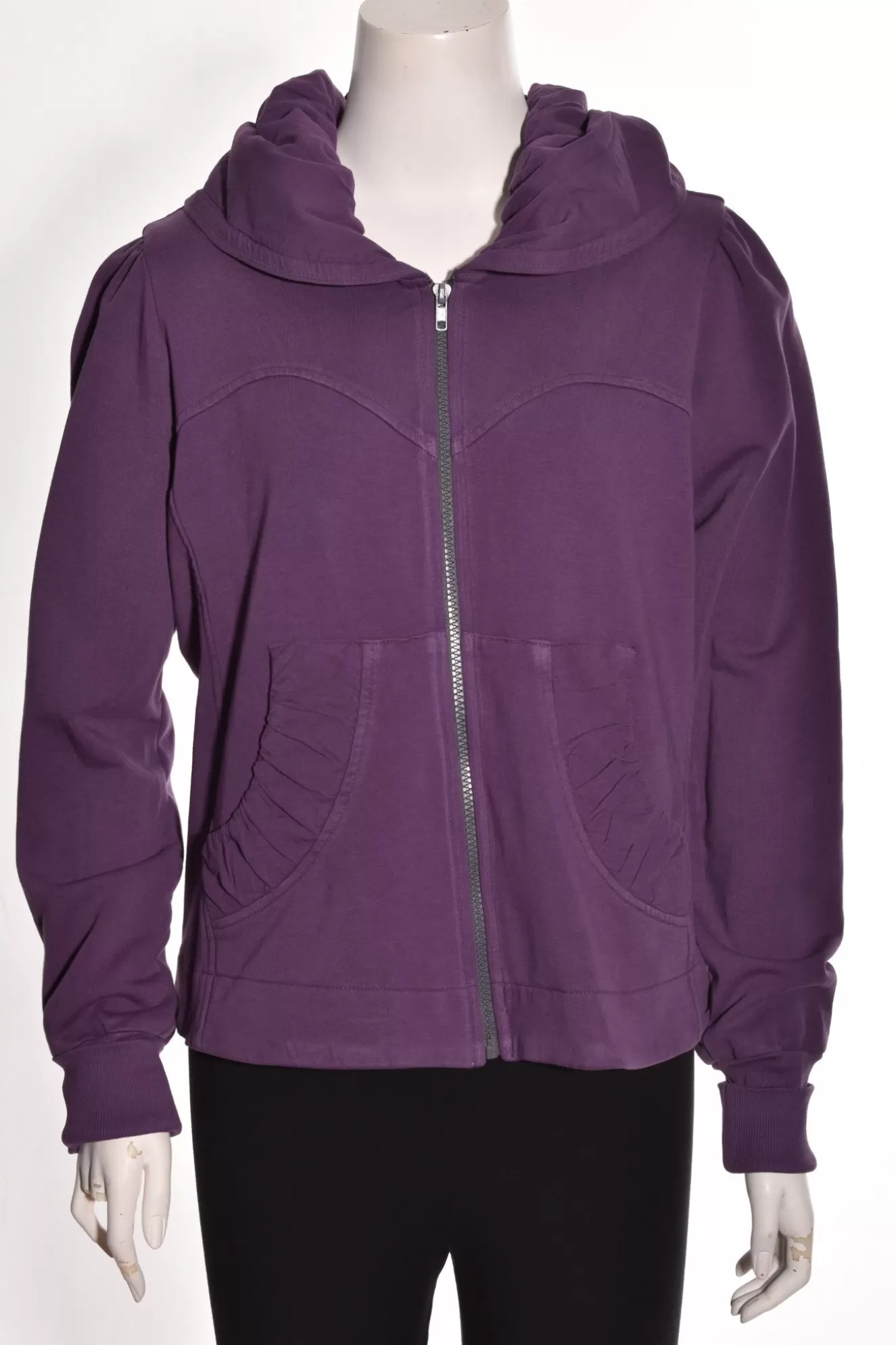 * Hoodie>Color Me Cotton. Zip Front Short Hoodie. Aubergine