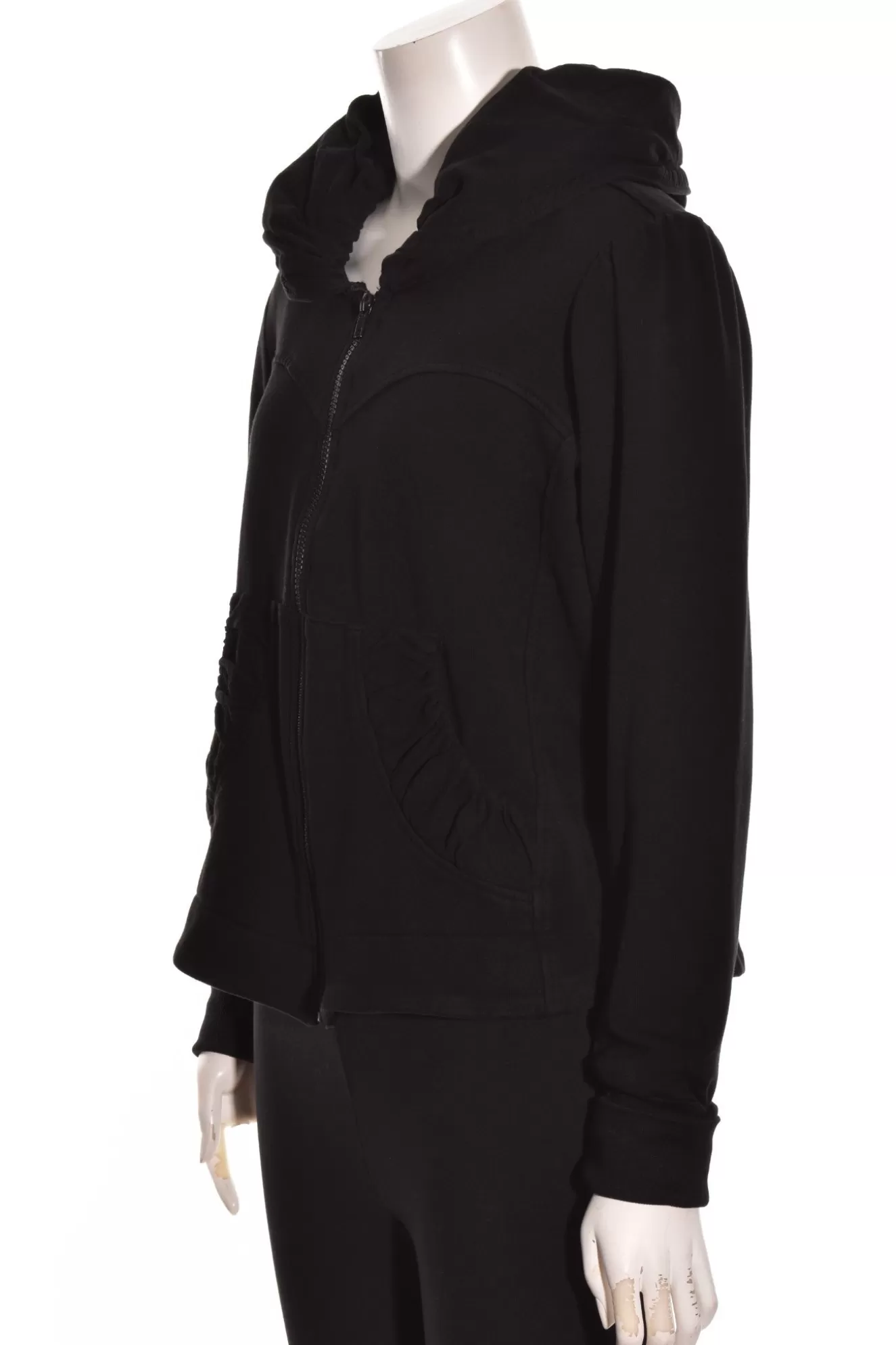 * Hoodie>Color Me Cotton. Zip Front Short Hoodie. Black