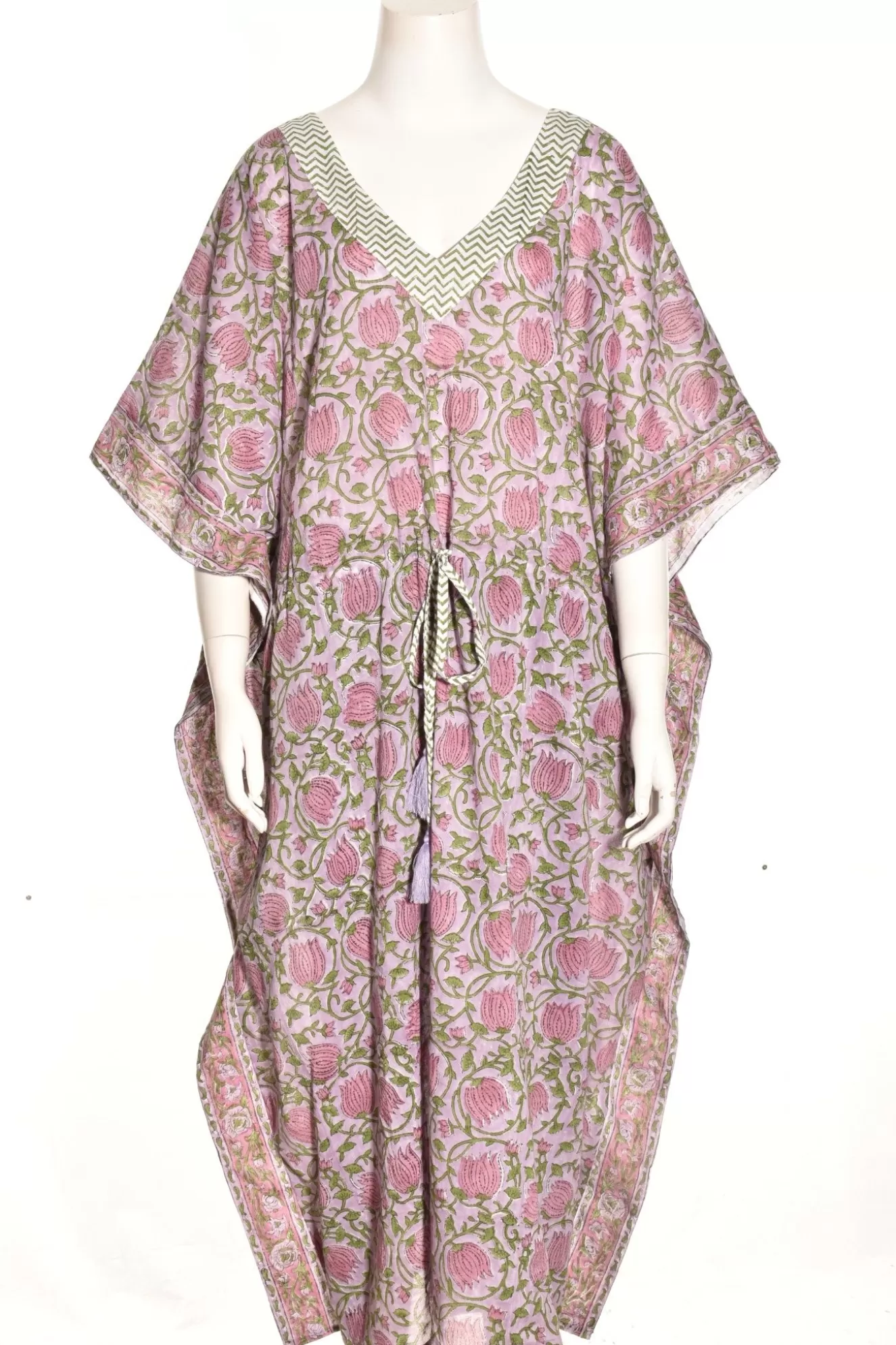 * Boutique-Style Dresses>Lea's Clothing. Drawstring Kaftan. Pink-Tulip