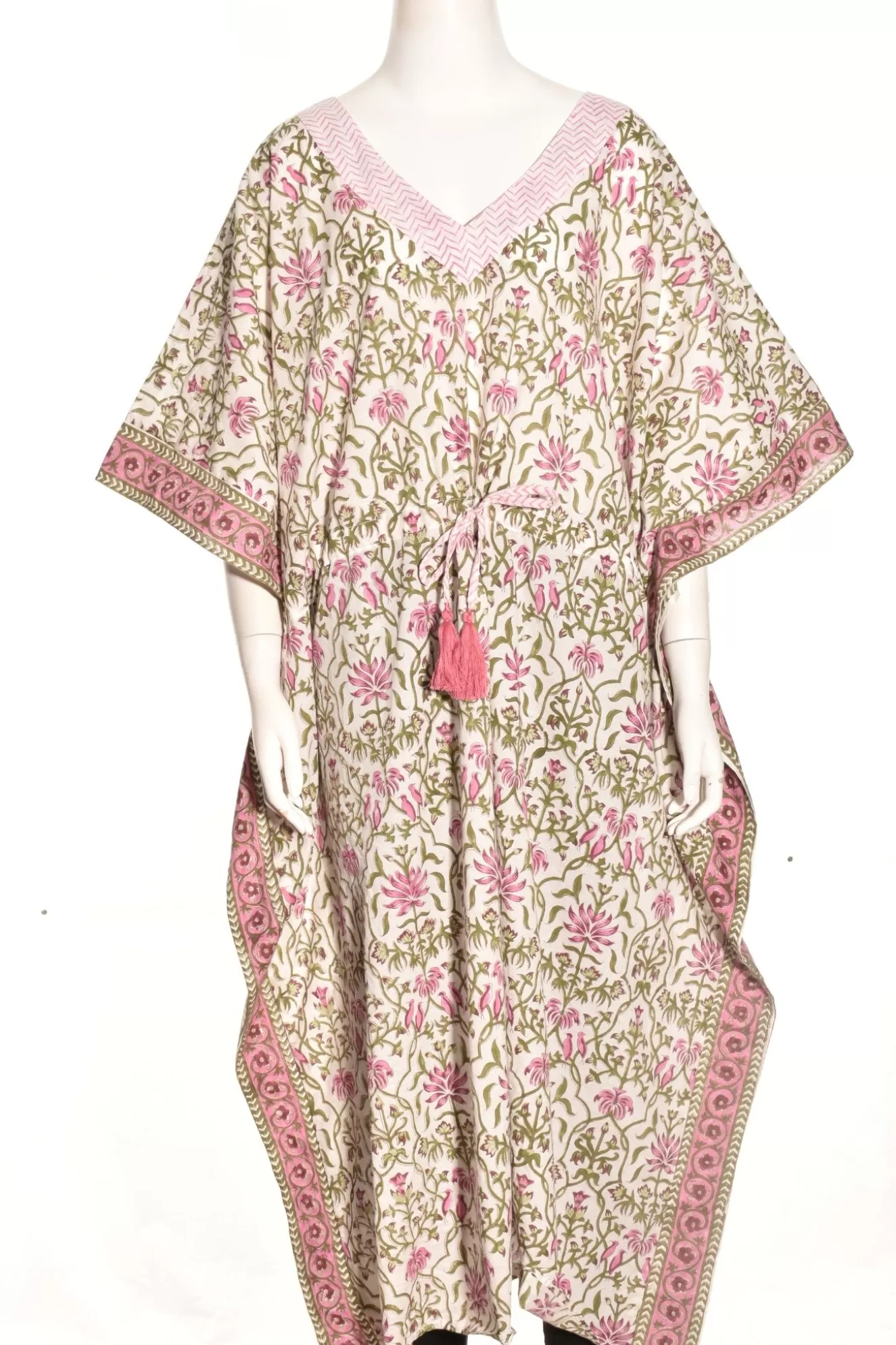 * Boutique-Style Dresses>Lea's Clothing. Drawstring Kaftan. Pink-Bergenia