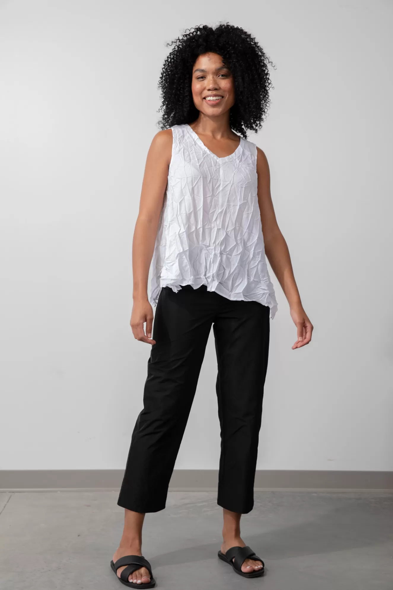 * Tanks>Liv. By Habitat. Crimped Crepe De Chine Solid Bias Tank. White