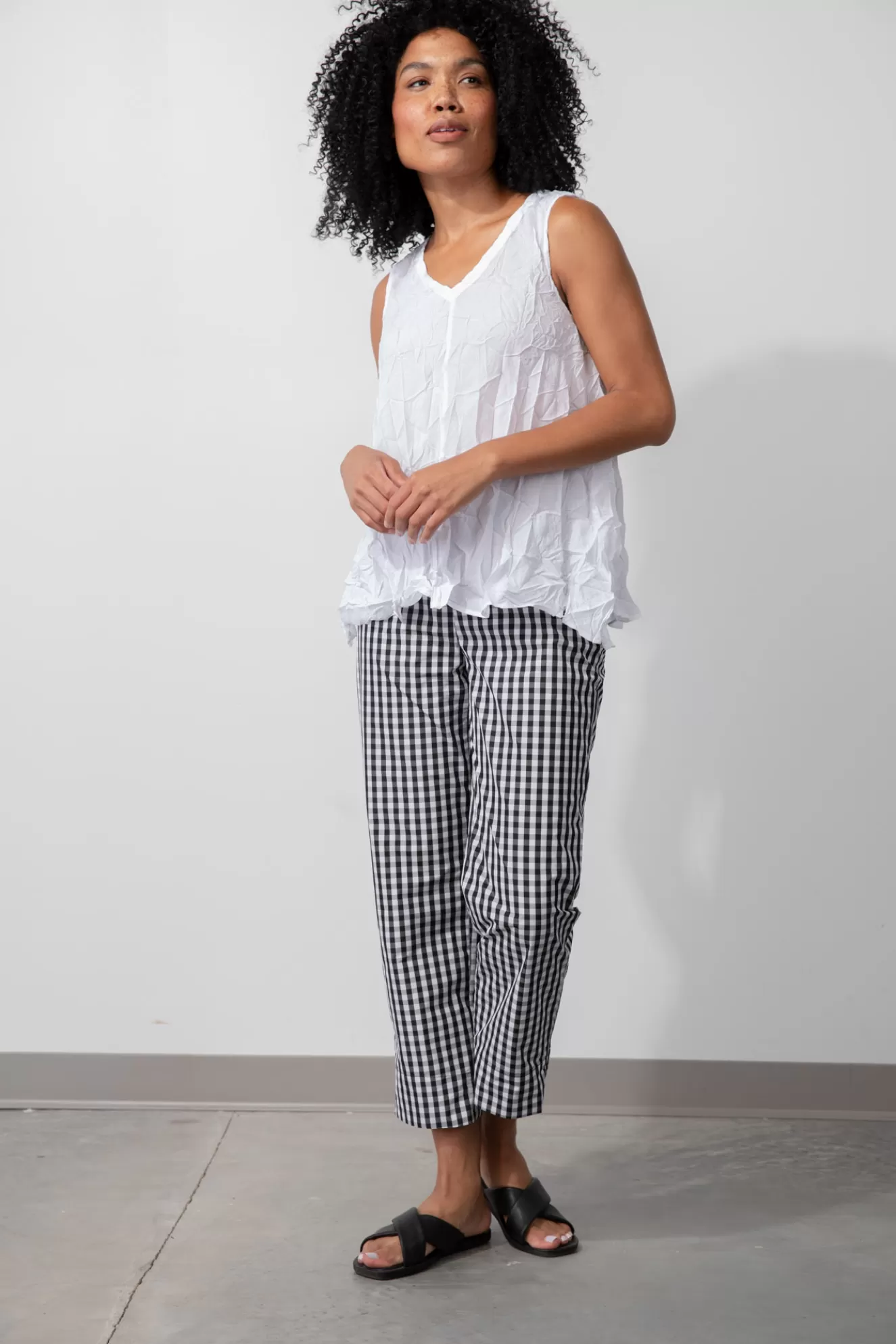 * Tanks>Liv. By Habitat. Crimped Crepe De Chine Solid Bias Tank. White
